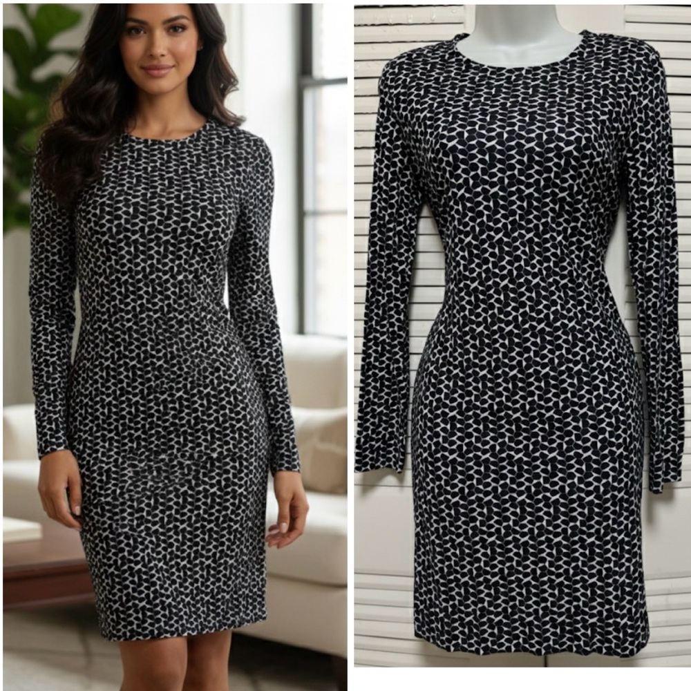 Tory Burch Long-Seeve Sheath Pattern Dress Navy White Medium